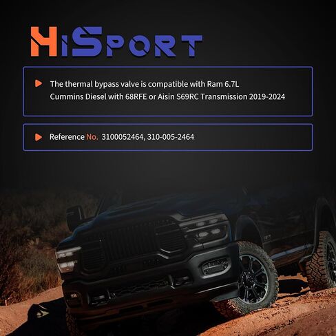 مجموعة ترقية صمام الالتفافية الحرارية HiSport 310-005-2464 - متوافقة مع Ram 6.7L Cummins Diesel مع ناقل الحركة 68RFE أو Aisin S69RC يستبدل ‎3100052464 ‎ENR019-BK in Kuwait