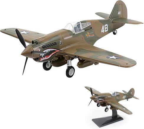 Bxlitghood US P-40 Flying Tigers Fighter Model 1:48 Scale - WW2 American Volunteer Group نسخة طبق الأصل لهواة التجميع البالغين، طقم عرض تجميع بلاستيكي (أخضر مموه) in Kuwait