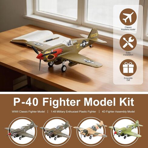 Bxlitghood US P-40 Flying Tigers Fighter Model 1:48 Scale - WW2 American Volunteer Group نسخة طبق الأصل لهواة التجميع البالغين، طقم عرض تجميع بلاستيكي (أخضر مموه) in Kuwait