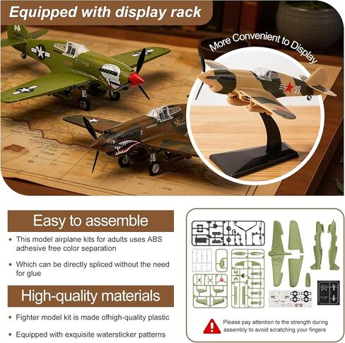 Bxlitghood US P-40 Flying Tigers Fighter Model 1:48 Scale - WW2 American Volunteer Group نسخة طبق الأصل لهواة التجميع البالغين، طقم عرض تجميع بلاستيكي (أخضر مموه) in Kuwait