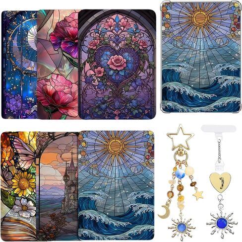 6Pcs Inserts Cardstock for Kindle Paperwhite Clear Case, 1Pc Dust Plug & 2Pcs E-Reader Charm Bracelets Decorating Accessories, Vintage Style Gift for Book Lovers 11th 12th Gen (Style - Blue Sun) in Saudi Arabia