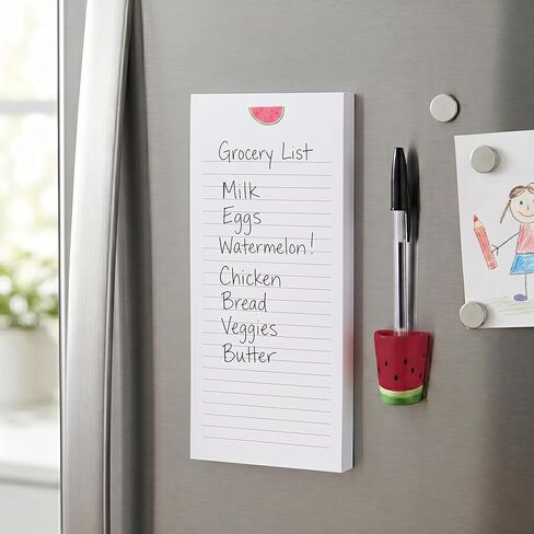 Magnetic Note Pad for Fridge - Grocery List Magnet Pad for Fridge Lined Notepad Cute 100 Sheet Chunky List Magnetic Notepads for Refrigerator Kitchen Memo Slim Notepad with Magnet Decorative Notebook in Kuwait