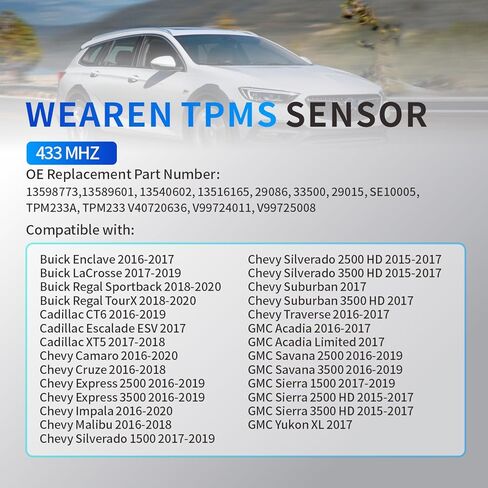 13598773 TPMS Sensor Tire Pressure Sensor 433 MHZ Compatible with Chevy Silverado 1500 Camaro Impala Express Suburban Silverado Cruze Buick Enclave Traverse Malibu Lacrosse GMC Sierra(Set of 4) in Kuwait