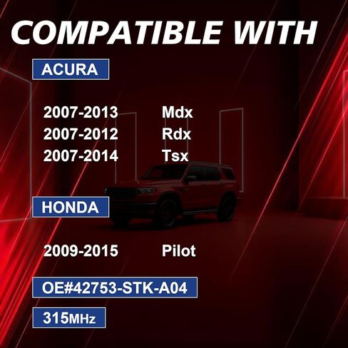 مستشعر مراقبة ضغط الإطارات المبرمج مسبقًا 315 ميجا هرتز مستشعر TPMS متوافق مع Acura 2007-2013 MDX 2007-2012 RDX 2007-2014 TSX، مناسب لـ: -Honda Pilot 2009-2015 4 قطع استبدال 42753STKA04 in Kuwait