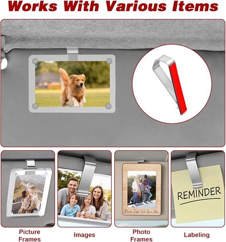 6 Pcs Garage Door Opener Holder, Visor Clips for Pictures Holder, Car Visor Fix for Custom Pictures, Stainless Steel Clips with Adhesive, Ideal for Car Home Office (Photo Frames Not Included) in Kuwait