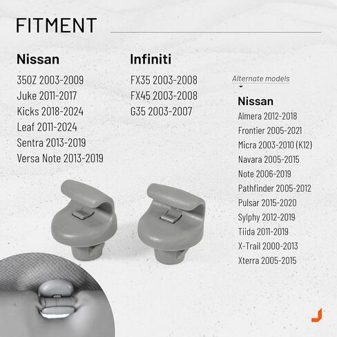 ClicknFit Sun Visor Clip Hook Retainer متوافق مع Nissan Sentra Leaf Kicks Juke 350Z Versa Note، Infiniti G35 FX35 FX45 2003-2024 رمادي - حامل دعامة قناع 96409-1KA0A in Kuwait
