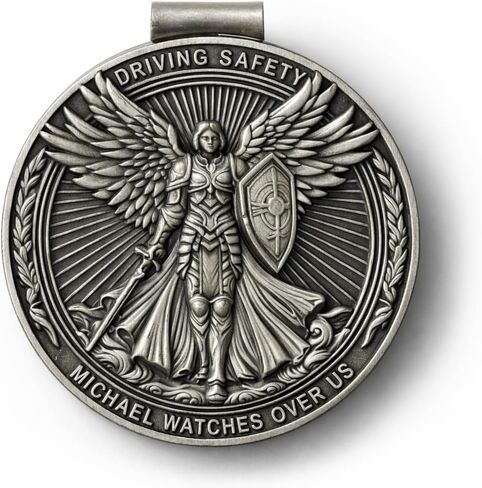 ميدالية Archangel Michael لمشبك قناع السيارة، قناع سيارة معدني مايكل، هدية سلامة القيادة للسائقين أثناء السفر الطويل in Kuwait