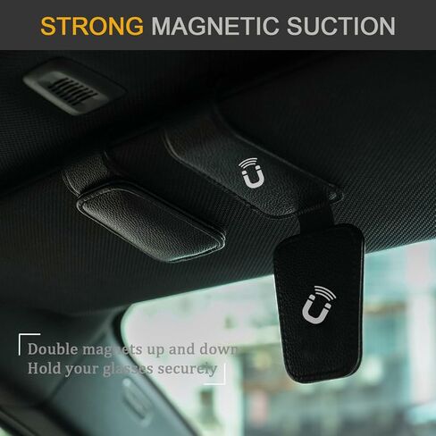 WJS 2 Packs Sunglasses Holders for Car Visor - Magnetic Leather Sunglasses Holder and Ticket Card Clip - Car Visor Accessories (Black) in Saudi Arabia