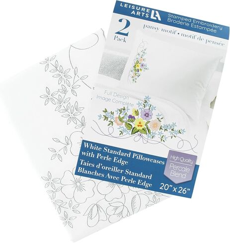 LEISURE ARTS Pillowcase 20"X26" Pansy Motif 2Pc, Embroidery Pillow Kit, Stamped Embroidery Pillowcases, Pillow Cases Stamped, Stamped Cross Stitch Cases in Kuwait