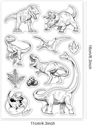 1 Sheet PVC Plastic Clear Stamps, Dinosaur Pattern Silicone Stamp, Silicone Transparent Rubber Stamp for DIY Scrapbooking Photo Album Decorative Cards Making, 6.3x4.33x0.12inch in Kuwait