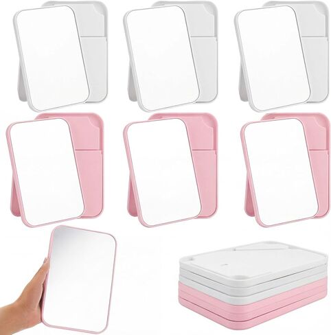 24 Pack Desktop Makeup Mirror Bulk 90° Adjustable Portable 8" Vanity Table Mirror with Stand, Folding Travel for Makeup Party Spa Party, Women, Cosmetics Personal Beauty (Light Colors) in Saudi Arabia