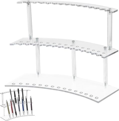 30-Slot Acrylic Pen & Makeup Brush Organizer Holder - 2 Tier Detachable Display Stand for Pens, Pencils, Brushes, Office, School, Home, or Store Display in Saudi Arabia