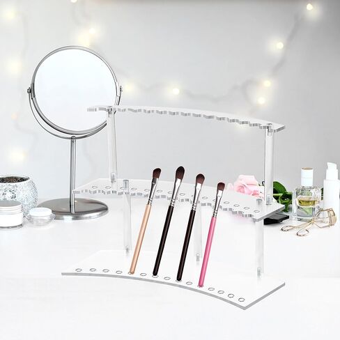 30-Slot Acrylic Pen & Makeup Brush Organizer Holder - 2 Tier Detachable Display Stand for Pens, Pencils, Brushes, Office, School, Home, or Store Display in Saudi Arabia