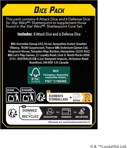 حزمة Star Wars Shatterpoint DICE - إضافة أساسية مثالية لبناء فريق الهجوم، لعبة منمنمات الطاولة للأطفال والكبار، للأعمار من 14 عامًا فما فوق، لاعبان، 90 دقيقة من وقت اللعب، مصنوعة بواسطة Atomic Mass Games in Kuwait