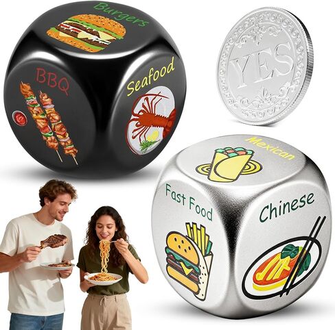 Food Dice - Aluminum Alloy Food Decision Dice and Coin Set, Colorful Date Night Food Decision Dice，Anniversary Birthday Wedding Funny Gifts in Saudi Arabia