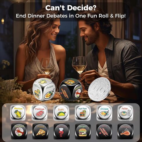 Food Dice - Aluminum Alloy Food Decision Dice and Coin Set, Colorful Date Night Food Decision Dice，Anniversary Birthday Wedding Funny Gifts in Saudi Arabia