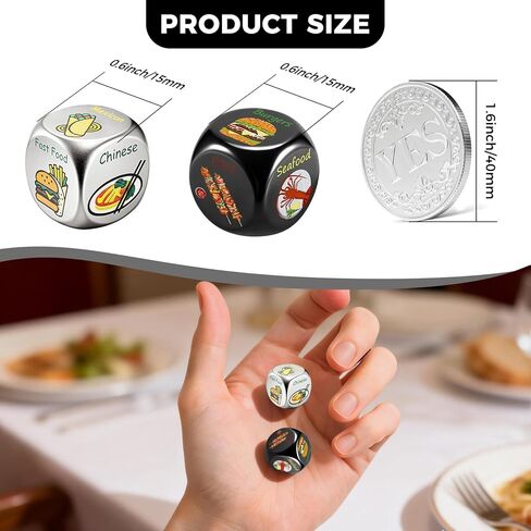 Food Dice - Aluminum Alloy Food Decision Dice and Coin Set, Colorful Date Night Food Decision Dice，Anniversary Birthday Wedding Funny Gifts in Saudi Arabia