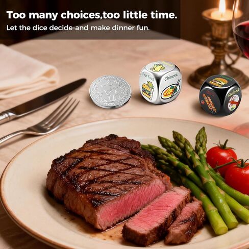 Food Dice - Aluminum Alloy Food Decision Dice and Coin Set, Colorful Date Night Food Decision Dice，Anniversary Birthday Wedding Funny Gifts in Saudi Arabia
