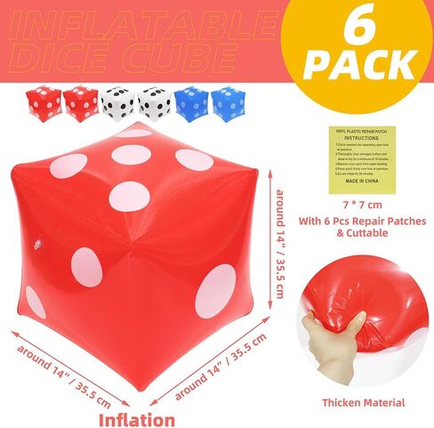 Jumbo Inflatable Dice For Indoor Outdoor Board Game Photo Prop Poker Night Las Vegas Casino Party, 6 Pcs 3 Color Novelty Blow Up Cube Fun Game Dice For Lawn Floor Ludo Swimming Pool Beach Summer Party in Saudi Arabia