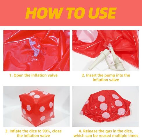 Jumbo Inflatable Dice For Indoor Outdoor Board Game Photo Prop Poker Night Las Vegas Casino Party, 6 Pcs 3 Color Novelty Blow Up Cube Fun Game Dice For Lawn Floor Ludo Swimming Pool Beach Summer Party in Saudi Arabia