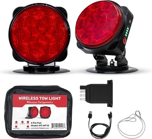 Master Tailgaters Wireless Pivot Tow Lights with Battery | Multi Functional Signal Lights | Sturdy Magnetic Mount | 4 Pin Flat Connection with USB | Carrying Bag Included in Kuwait