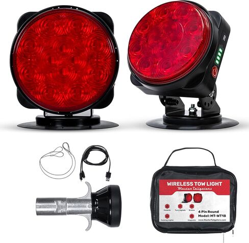 Master Tailgaters Wireless Pivot Tow Lights with Battery | Multi Functional Signal Lights | Sturdy Magnetic Mount | 4 Pin Flat Connection with USB | Carrying Bag Included in Kuwait
