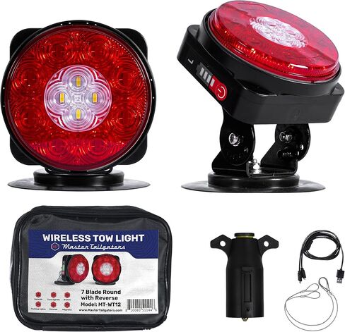 Master Tailgaters Wireless Pivot Tow Lights with Battery | Multi Functional Signal Lights | Sturdy Magnetic Mount | 4 Pin Flat Connection with USB | Carrying Bag Included in Kuwait