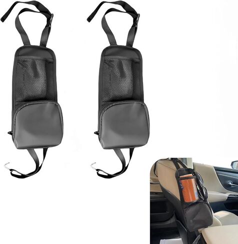 2PCS Car Seat Side Organizer, Multi-Pocket Storage Hanging Bag, Multifunctional Mesh Net Pocket, Holds Phones, Drink, Glasses, Wallet, for Cars, Trucks, Black in Kuwait