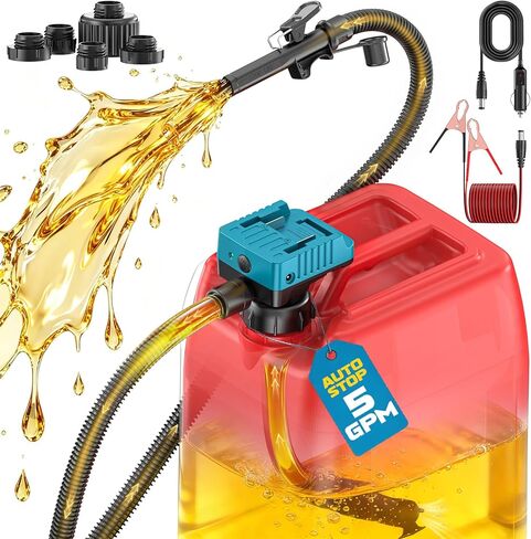 DIYtoolifz 5 GPM Cordless Fuel Transfer Pump with Auto Shut-Off & Beep Alert, Compatible with Makita 18V Batteries, Portable Gas Can Pump for Gasoline, Diesel, 51" Hose & 5 Adapters (Bare Tool) in Saudi Arabia
