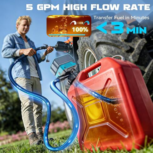 DIYtoolifz 5 GPM Cordless Fuel Transfer Pump with Auto Shut-Off & Beep Alert, Compatible with Makita 18V Batteries, Portable Gas Can Pump for Gasoline, Diesel, 51" Hose & 5 Adapters (Bare Tool) in Saudi Arabia