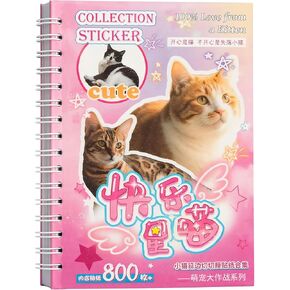 Cat Sticker Book, 30 Pages Over 800 + 10pcs Creative Kawaii Stickers Cute Die Cut Stickers with 3 Coating Types for Scrapbook Journal and Planner Sticker Gifts in Saudi Arabia