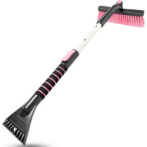 SEAAES Ice Scraper with Snow Brush for Car Windshield, Upgraded Extendable Snow Brush with Foam Grip for Truck SUV Vehicle Windows - Pink in Saudi Arabia