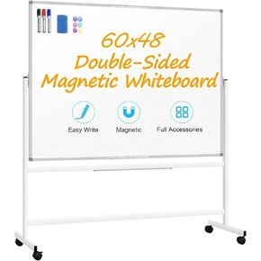 Large Rolling White Board - Double Sided Mobile Whiteboard 60 x 48 Inches, Magnetic Dry Erase Board Easel Standing Board on Wheels, for Classroom Office and Home in Saudi Arabia