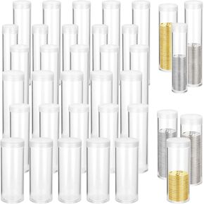 36 PCS Plastic Coin Tubes, Clear Coin Storage Tubes with Screw On Lids, 6 Sizes Dustproof Round Coin Holder Container Set for Penny, Nickel, Dime, Quarter, Half Dollar & Dollar Coin Collection in Kuwait