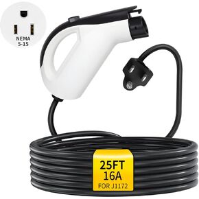 شاحن EV من المستوى 1 لسيارات J1772 EVs وPHEV، محمول SAE J1772 EVSE للشحن الاحتياطي للسفر والليل، 120 فولت NEMA 5-15، تصنيف 16 أمبير، 12 أمبير مستمر مع كابل 25 قدم، IP55 in Kuwait