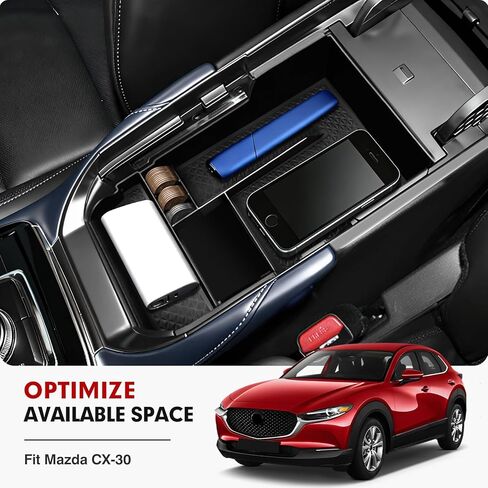 Autorder Center Console Organizer for Mazda CX30 2020-2026 Accessories - Armrest Storage Box Secondary Insert Tray with Black Anti-Slip Mat in Kuwait