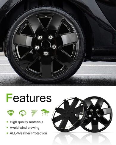 SCITOO 16 Inch Black hubcaps, universally Adaptable to Cars, Trucks, SUVs, Simple to Mount, Elegant Design, rustproof Wheel Rim Cover Set of 4 in Kuwait