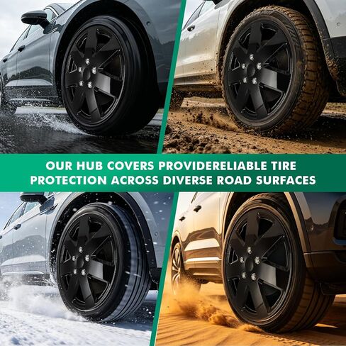 SCITOO 16 Inch Black hubcaps, universally Adaptable to Cars, Trucks, SUVs, Simple to Mount, Elegant Design, rustproof Wheel Rim Cover Set of 4 in Kuwait