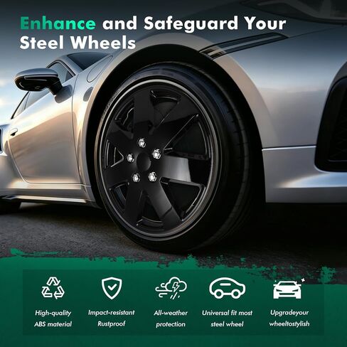 SCITOO 16 Inch Black hubcaps, universally Adaptable to Cars, Trucks, SUVs, Simple to Mount, Elegant Design, rustproof Wheel Rim Cover Set of 4 in Kuwait