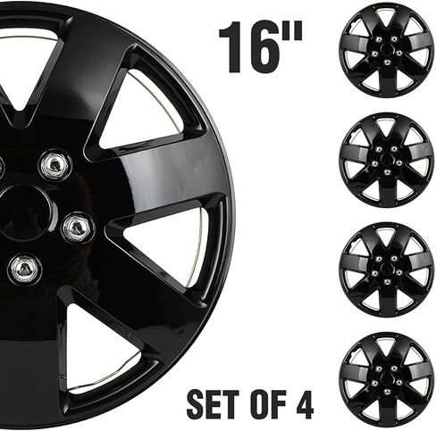 SCITOO 16 Inch Black hubcaps, universally Adaptable to Cars, Trucks, SUVs, Simple to Mount, Elegant Design, rustproof Wheel Rim Cover Set of 4 in Kuwait