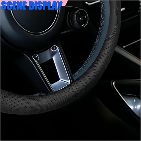 Craedli Nappa Leather Car Steering Wheel Cover, Breathable Non-Slip Automotive Steering Wheel Protector Universal Fit 14.5-15 Inch, Car Interior Decoration Accessories for Trucks, SUVs (Black) in Saudi Arabia