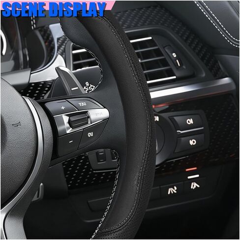 Craedli Nappa Leather Car Steering Wheel Cover, Breathable Non-Slip Automotive Steering Wheel Protector Universal Fit 14.5-15 Inch, Car Interior Decoration Accessories for Trucks, SUVs (Black) in Saudi Arabia