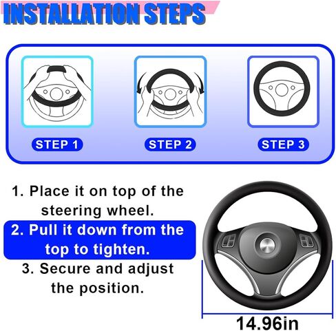 Craedli Nappa Leather Car Steering Wheel Cover, Breathable Non-Slip Automotive Steering Wheel Protector Universal Fit 14.5-15 Inch, Car Interior Decoration Accessories for Trucks, SUVs (Black) in Saudi Arabia