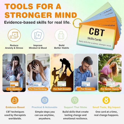 CBT Cards for Adults & Teens, 24 Cognitive Behavioral Therapy Flashcards for Anxiety, Depression, Stress Relief & Emotional Regulation, CBT Coping Skills Cards in Saudi Arabia