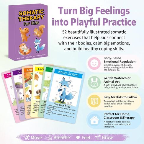 Somatic Therapy Cards for Kids, 52 Mindfulness & Emotional Regulation Activities for Calm, Focus, Coping Skills & Body Awareness - Social Emotional Learning Tools for Parents, Teachers, Therapists in Saudi Arabia