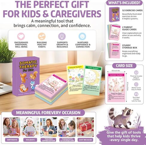 Somatic Therapy Cards for Kids, 52 Mindfulness & Emotional Regulation Activities for Calm, Focus, Coping Skills & Body Awareness - Social Emotional Learning Tools for Parents, Teachers, Therapists in Saudi Arabia