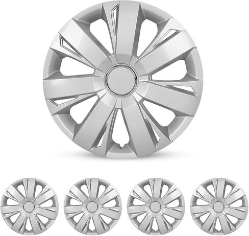 WOLFSTORM 4-Pack 15 Inches Wheel Cover Hubcaps,Special Design Fashion Replacement Hubcaps,Car Truck SUV Wheel Hub Accessories-Silver in Kuwait