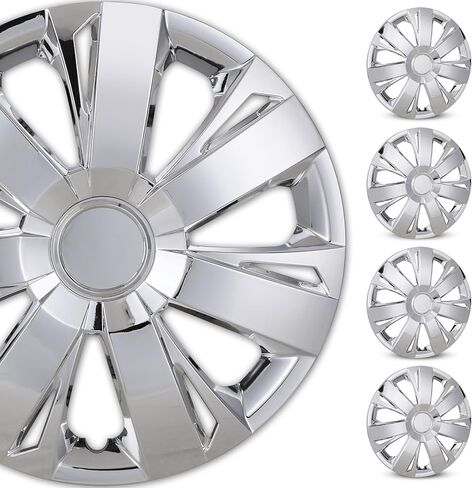 WOLFSTORM 4-Pack 15 Inches Wheel Cover Hubcaps,Special Design Fashion Replacement Hubcaps,Car Truck SUV Wheel Hub Accessories-Silver in Kuwait