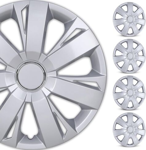 WOLFSTORM 4-Pack 15 Inches Wheel Cover Hubcaps,Special Design Fashion Replacement Hubcaps,Car Truck SUV Wheel Hub Accessories-Silver in Kuwait