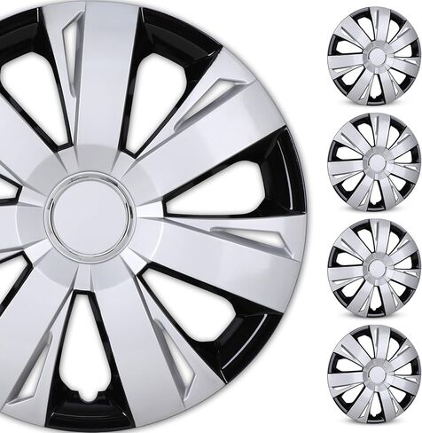 WOLFSTORM 4-Pack 15 Inches Wheel Cover Hubcaps,Special Design Fashion Replacement Hubcaps,Car Truck SUV Wheel Hub Accessories-Silver in Kuwait